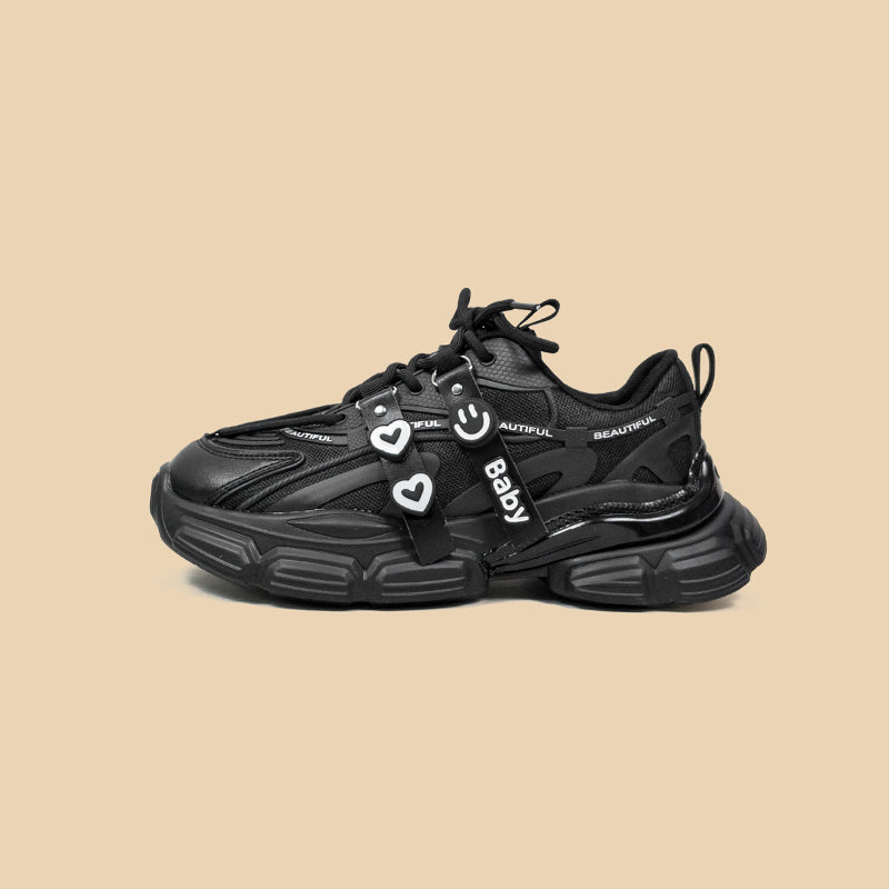 Sarah Express Black Platform Dad Sneakers With Charms Black