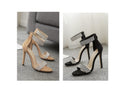 Sarah Express Rhinestone Ankle Strap Stiletto Sandals Apricot