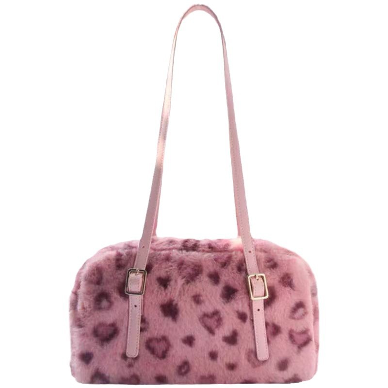 Sarah Express Plush Leopard Print Velvet Shoulder Tote