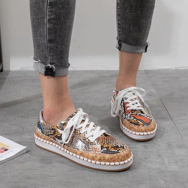 Sarah Express Snake Print Platform Sneakers Chunky Sole
