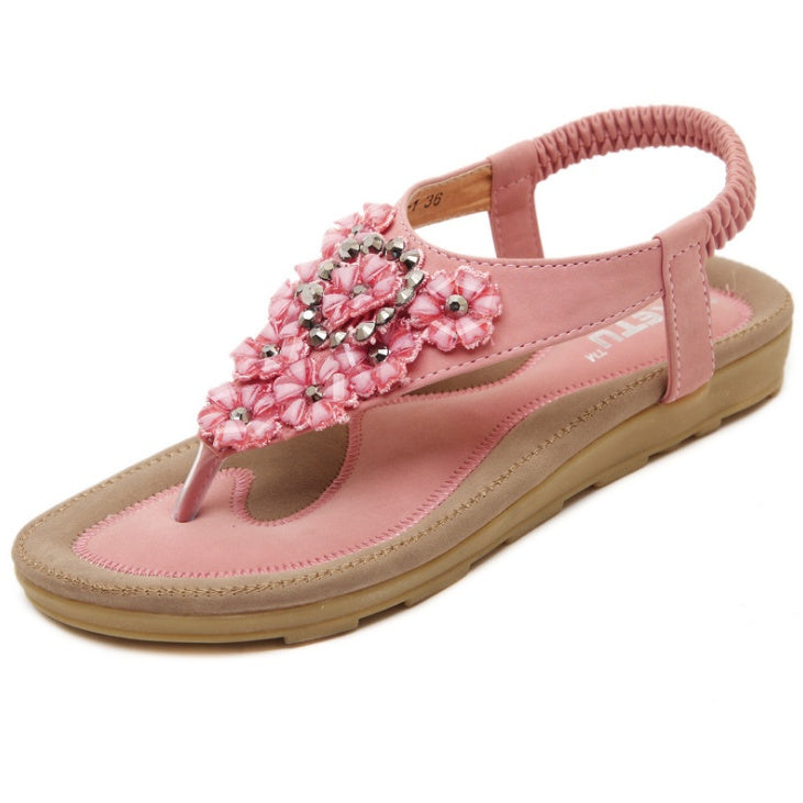 Sarah Express Floral Rhinestone Flat Sandals Pink