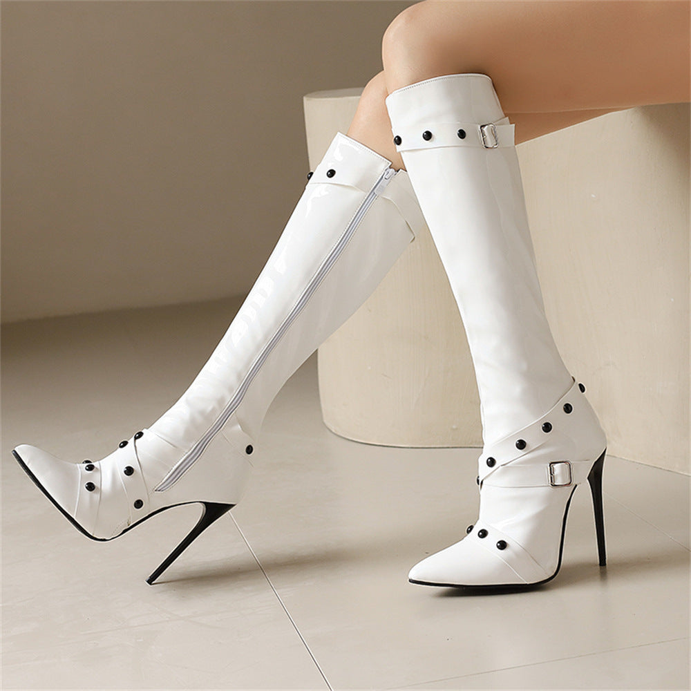 Sarah Express Women's Stiletto Heel Rivet Long Boots