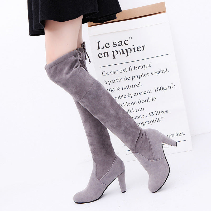 Sarah Express Knee High Suede Thick Heel Boots