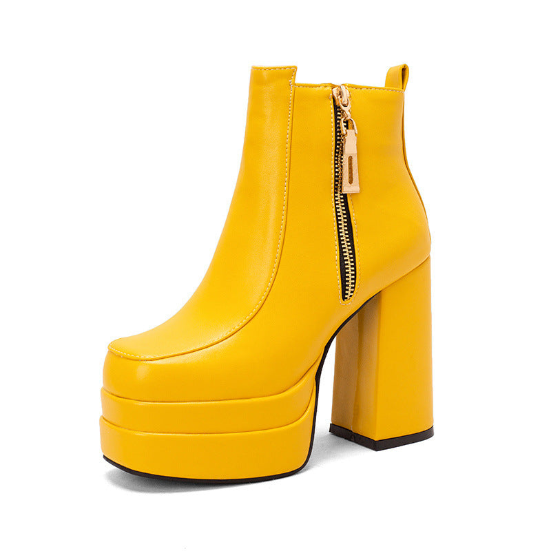 Sarah Express Square Toe Chunky Heel Platform Ankle Boots