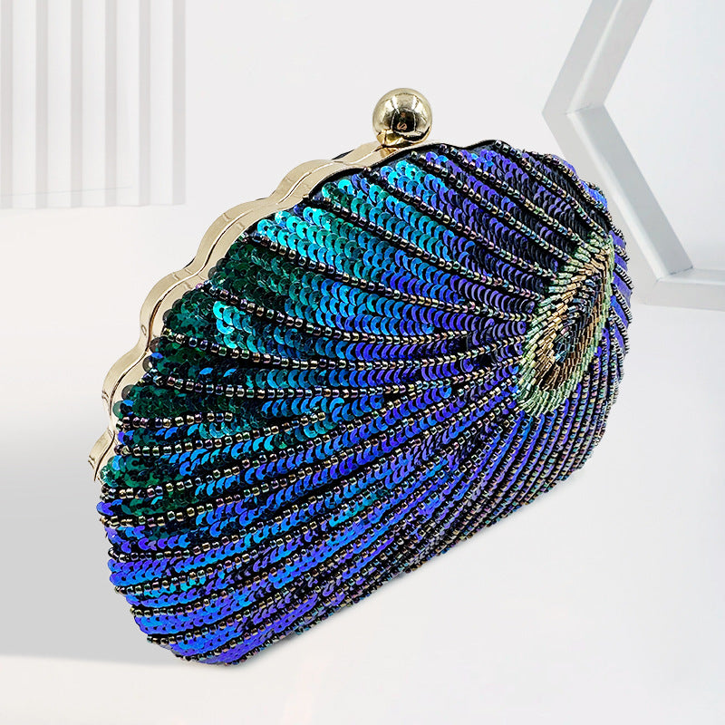 Sarah Express Vintage Beaded Peacock Pattern Crossbody Handbag