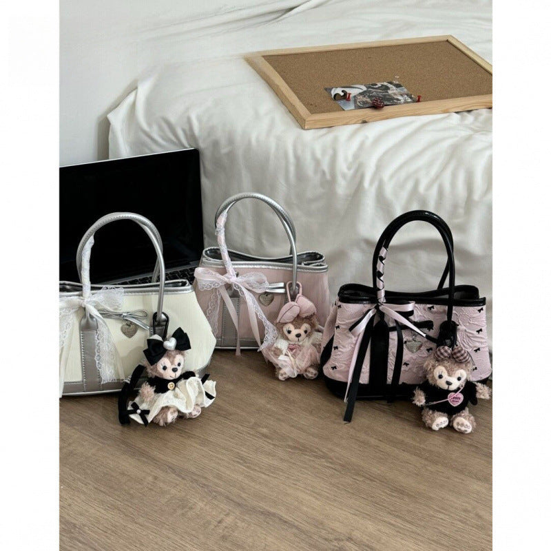 Sarah Express Structured Pink Bucket Handbag with Ribbon