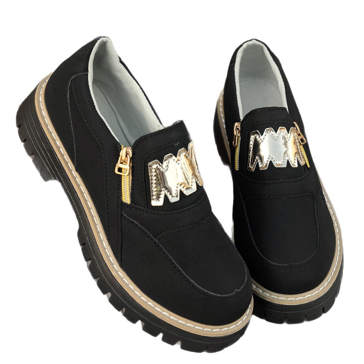 Sarah Express Women's Chunky Platform Loafers with Zipper