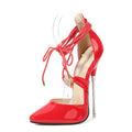 Sarah Express Pointed Toe Lace-Up Stiletto Heels Red