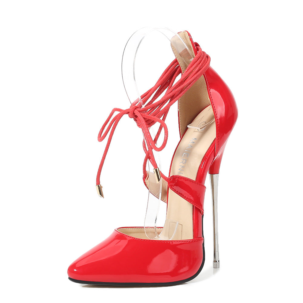 Sarah Express Pointed Toe Lace-Up Stiletto Heels Red