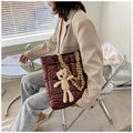Sarah Express Quilted Chain Tote Shoulder Bag Wine red vertical