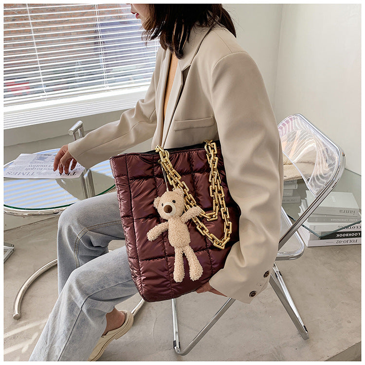 Sarah Express Quilted Chain Tote Shoulder Bag Wine red vertical