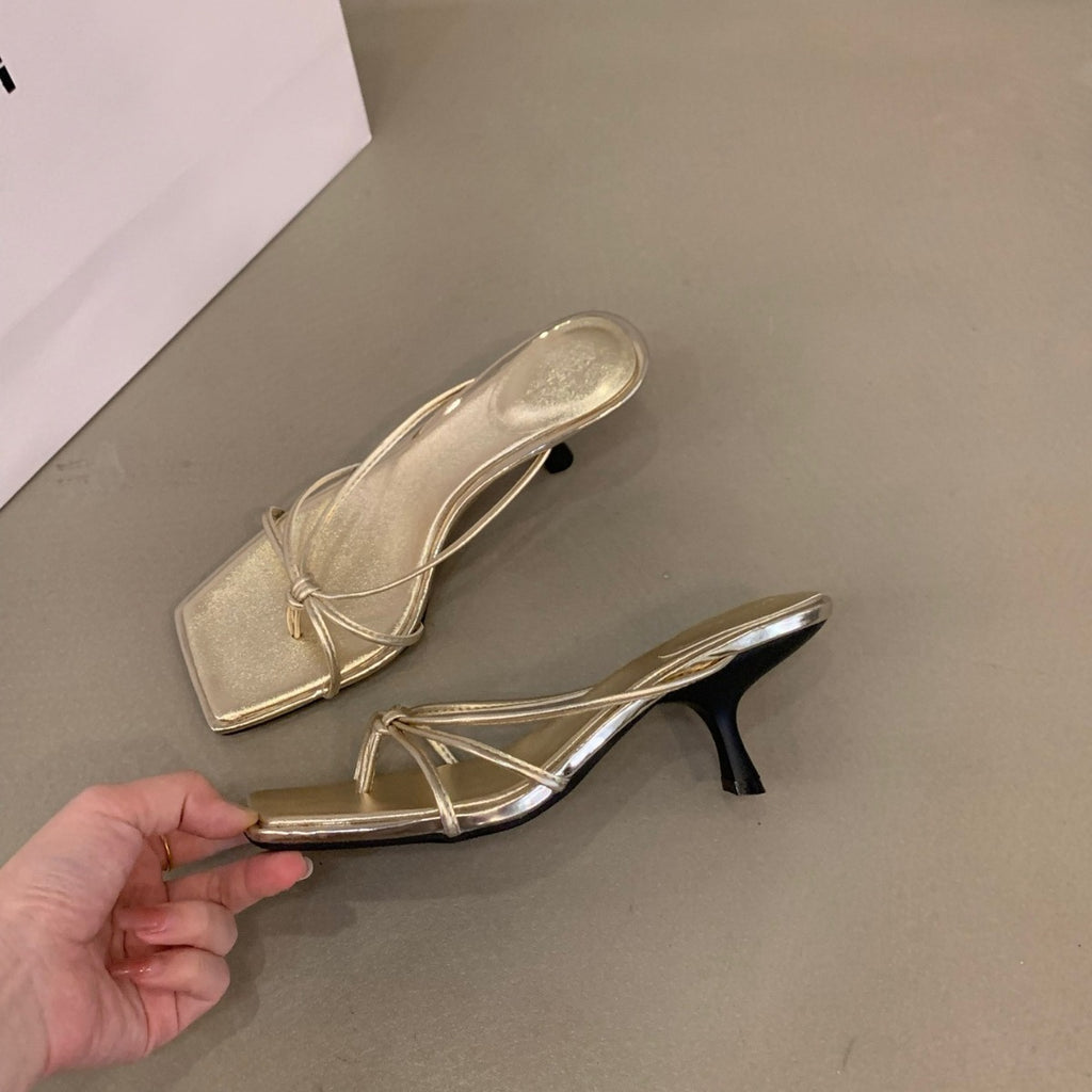 Sarah Express Square Toe T-Strap Heeled Sandals