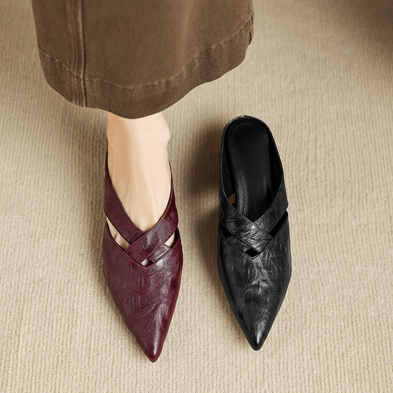 Sarah Express Lambskin Pointed Toe Crisscross Mules