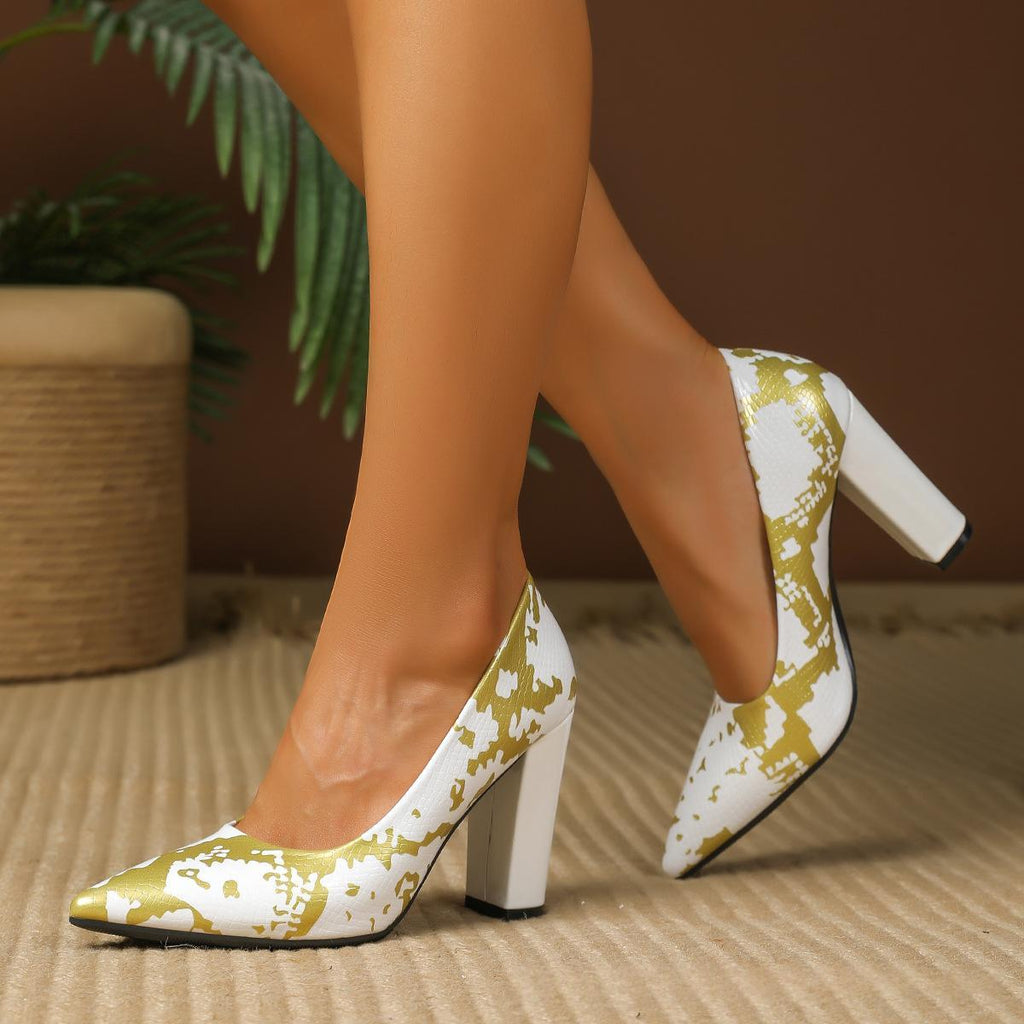Sarah Express Color-Blocked Chunky Heel Pumps White