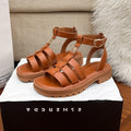 Sarah Express Retro Roman Buckle Flat Sandals Light brown 1133