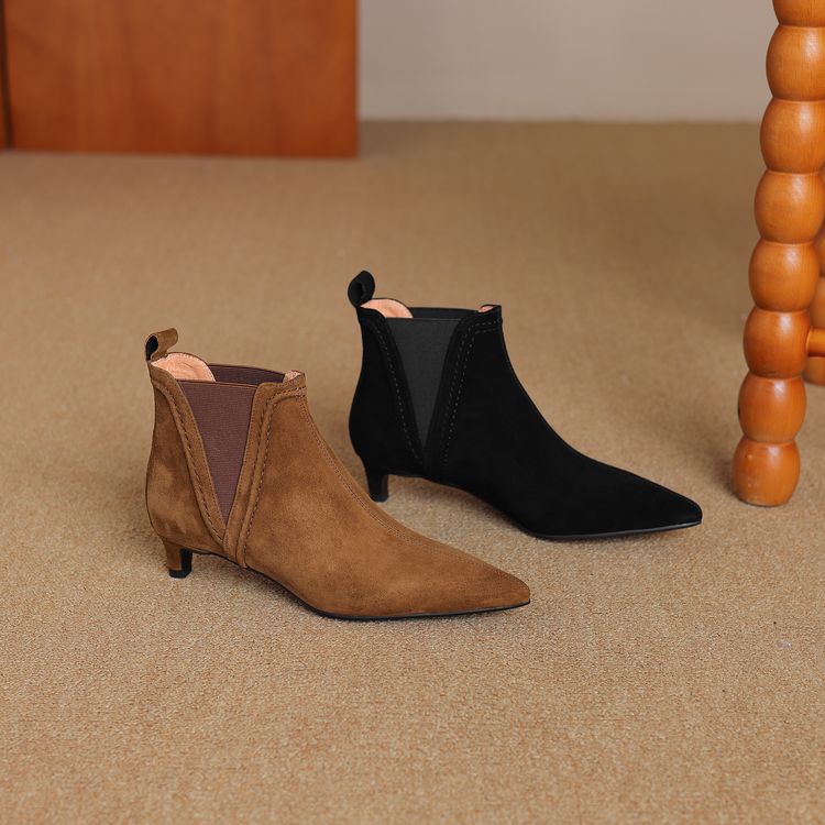 Sarah Express Women's Stiletto Suede Mid-Calf Ankle Boots