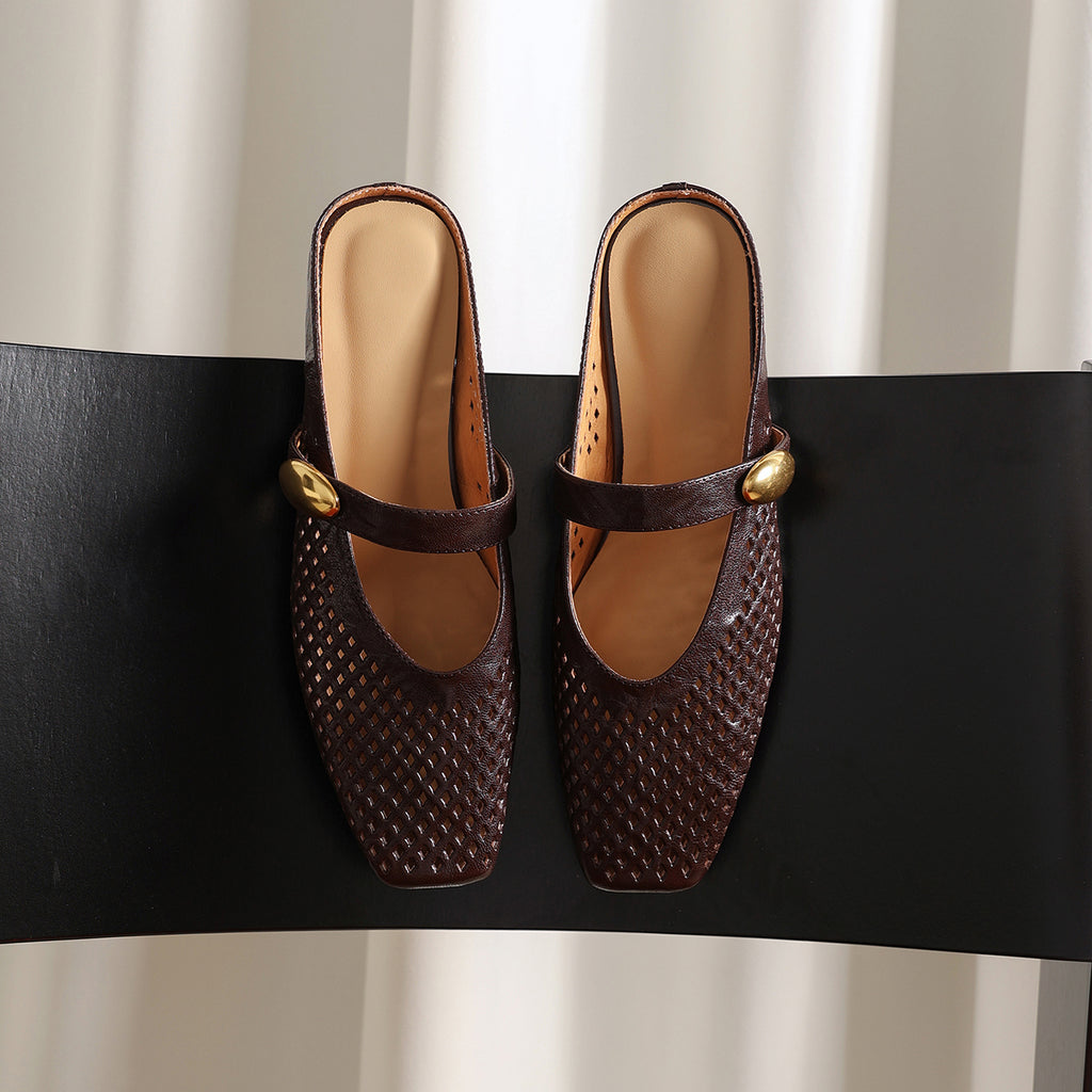 Sarah Express Perforated Sheepskin Mary Jane Mules