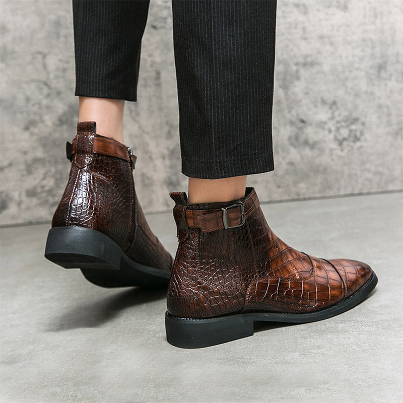 Sarah Express Men's Crocodile Pattern Pointed Toe Boots