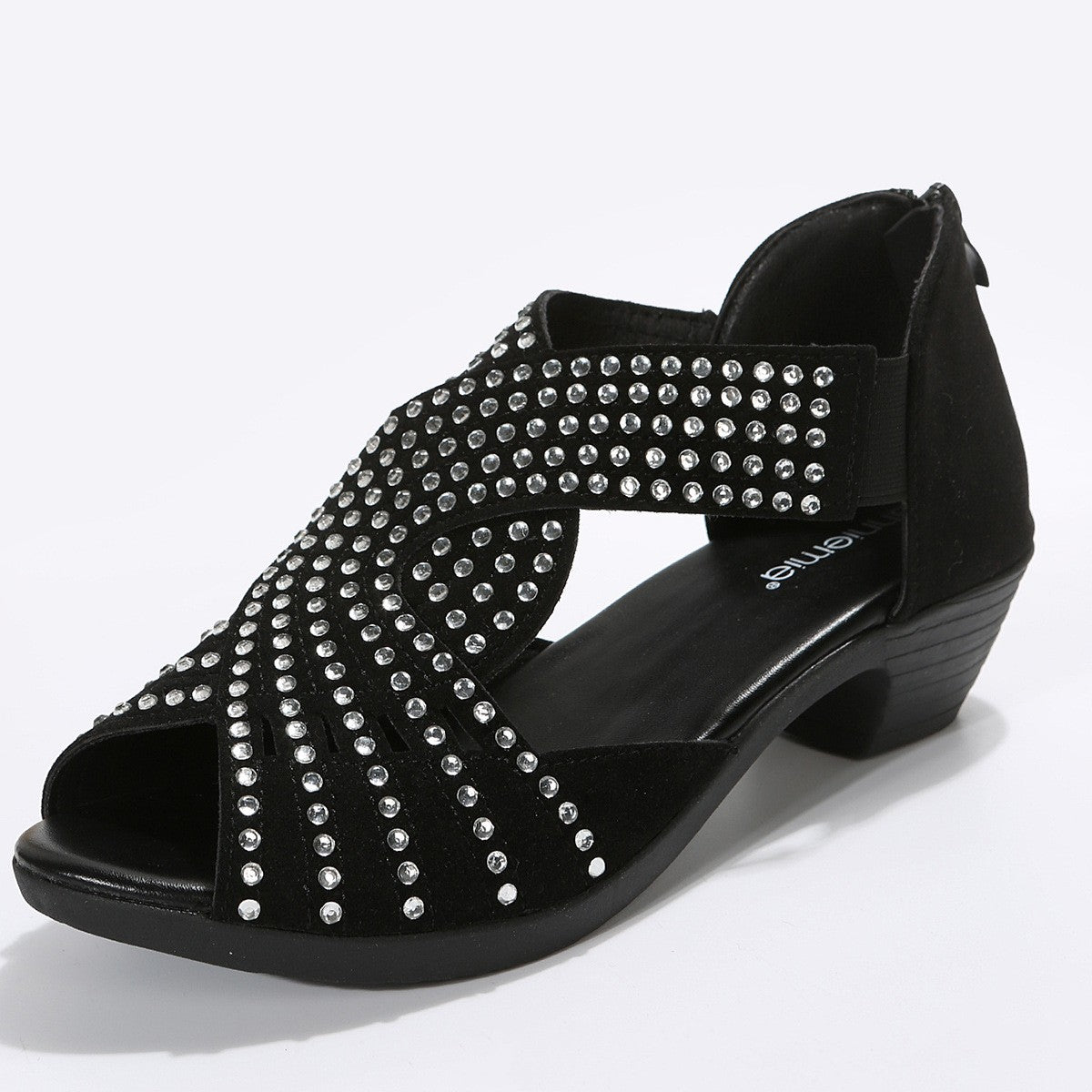 Sarah Express Rhinestone Embellished Open Toe Block Sandals