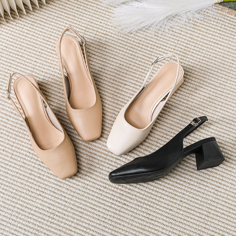 Sarah Express Square Toe Chunky Heel Buckle Sandals