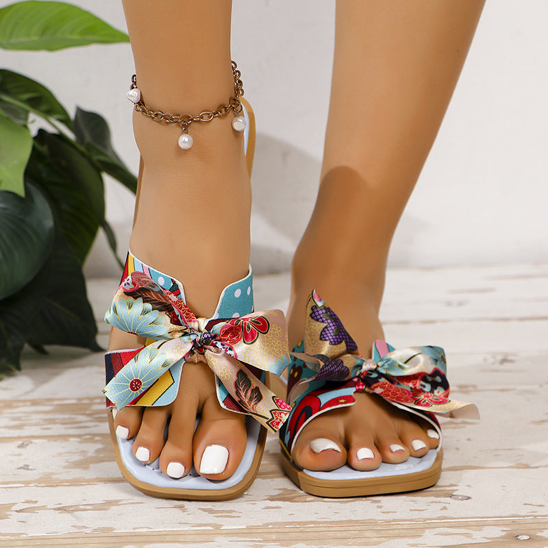 Sarah Express Bow Detail Square Toe Low Heel Sandals