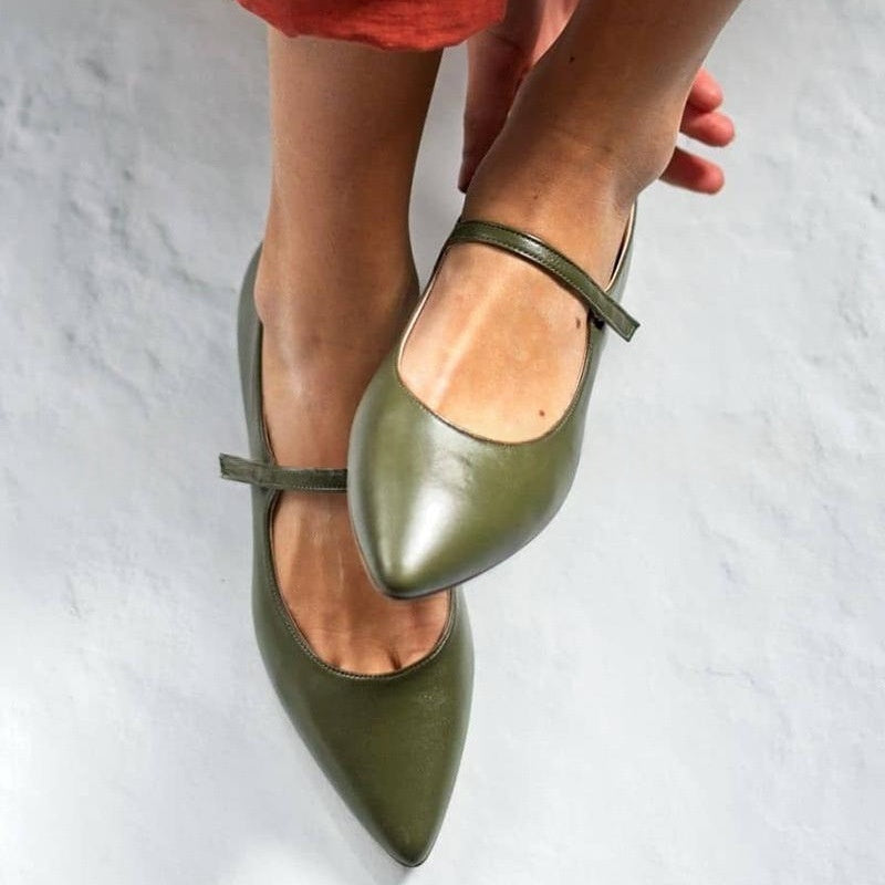 Sarah Express Pointed-Toe Buckle Strap Block Heel Pumps