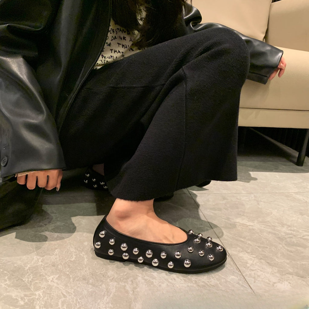 Sarah Express Black Studded Ballet Flats Slip-On Shoes