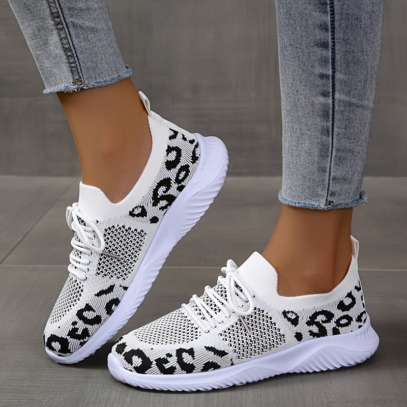 Sarah Express Leopard Print Mesh Lace-Up Sneakers