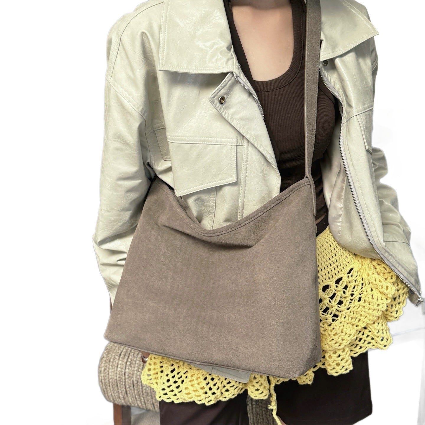 Sarah Express Matte Suede Bucket Shoulder Bag