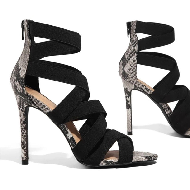 Sarah Express Snake Pattern Crisscross Stiletto Sandals
