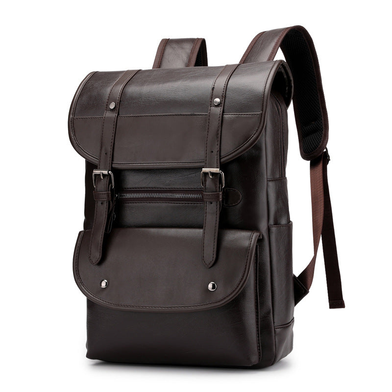 Sarah Express Waterproof PU Leather Student Laptop Backpack Brown 19 inches