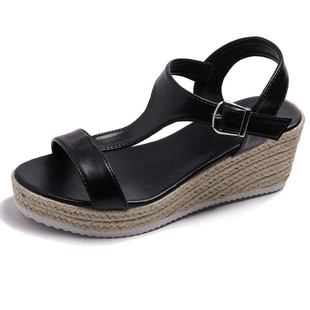 Sarah Express Woven Jute Rope Wedge Sandals Black