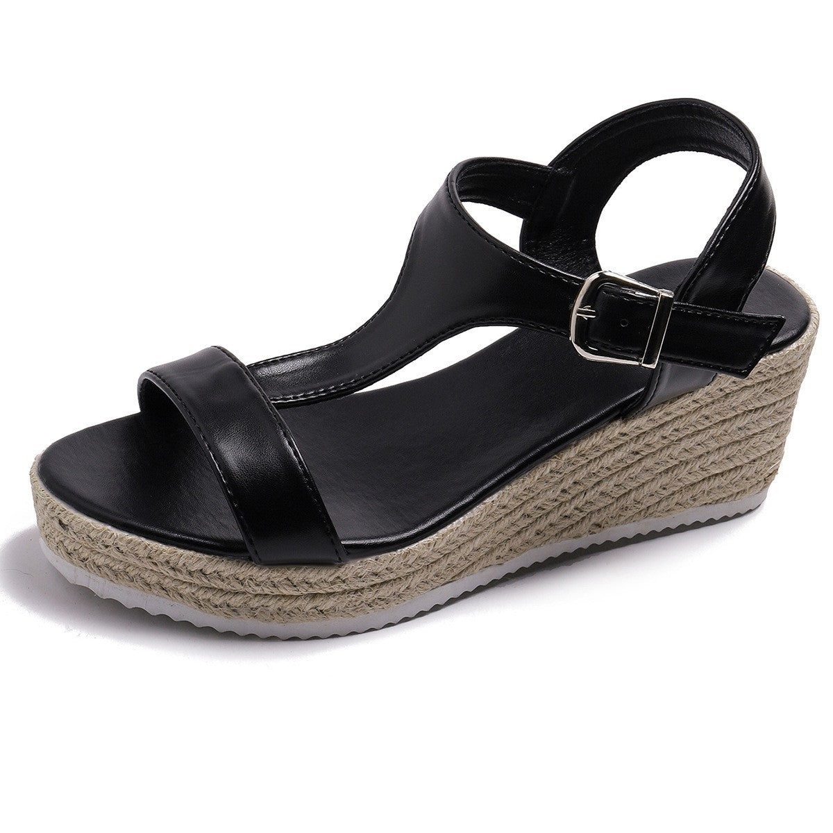 Sarah Express Woven Jute Rope Wedge Sandals Black