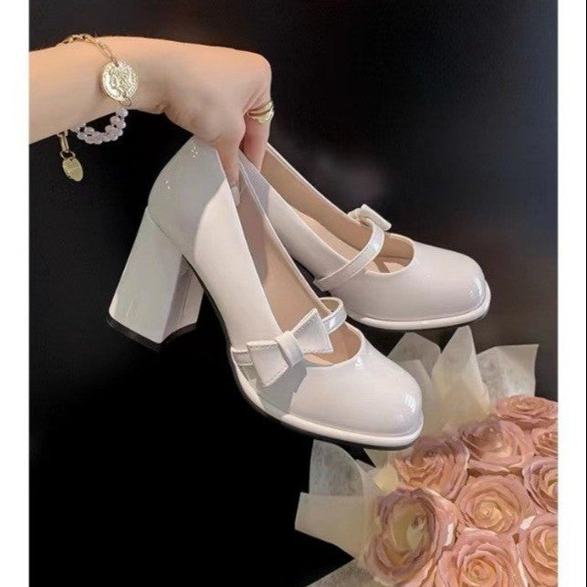 High Heels Women's 2025 New Springsummer Shallow Mouth Thick Heel High-end Sense Versatile Retro Mary Jane Bow Women's Shoes – product detail alternate view