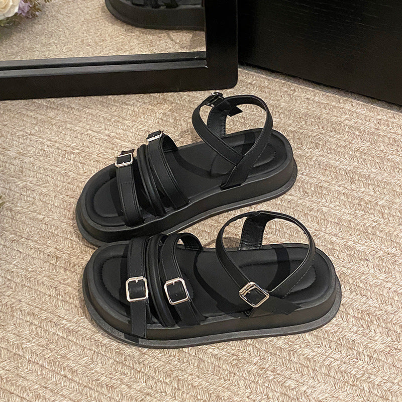 Sarah Express Women's Roman Style Flat Beach Sandals Black