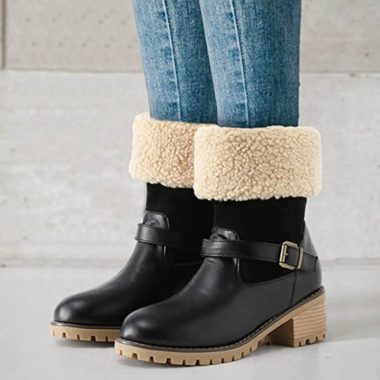 Sarah Express Women's Buckle Chunky Heel Western Boots
