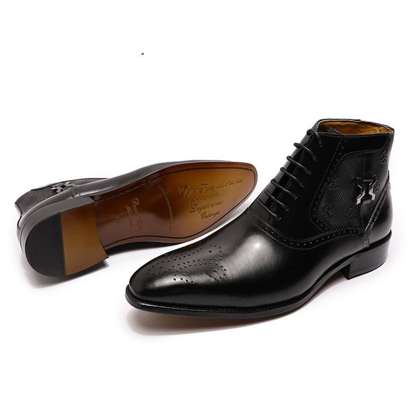 Sarah Express Men's Pointed Toe Lace-Up Leather Boots