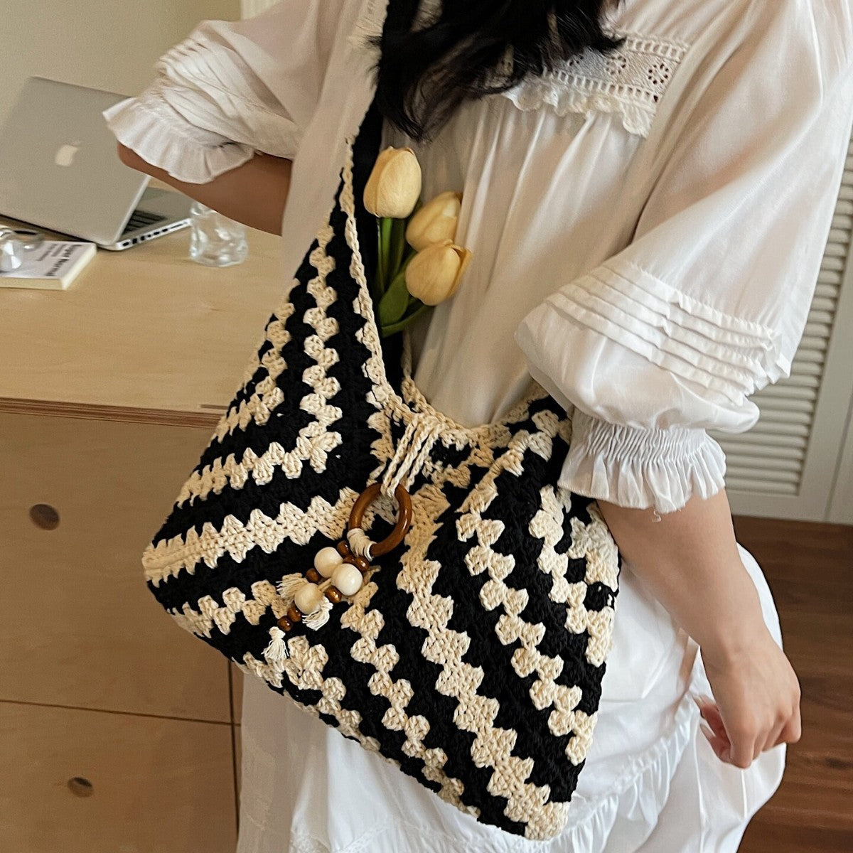 Sarah Express Crochet Weave Shoulder Tote Bag