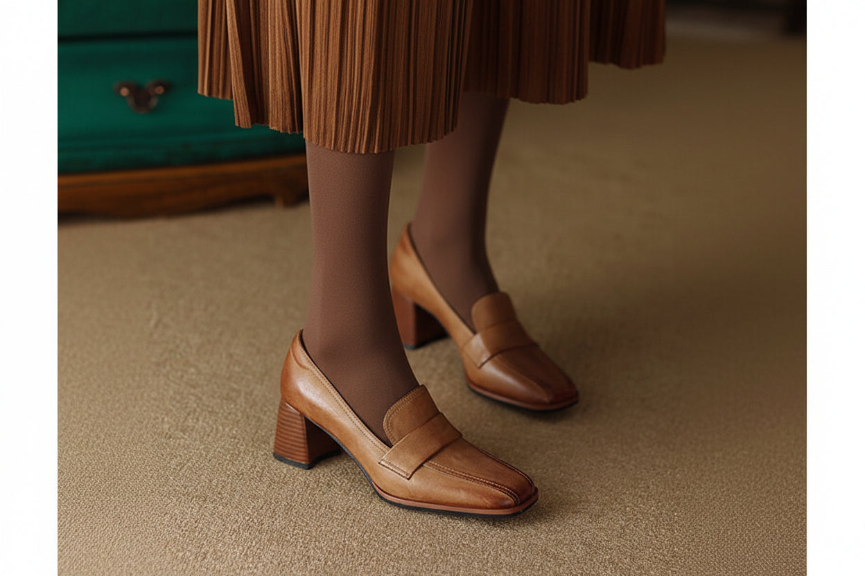 Sarah Express Square Toe Chunky Heel Dress Shoes