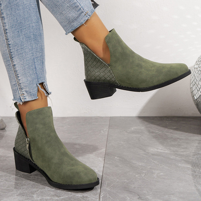 Sarah Express V-Cut Side Zipper Pointed Ankle Boots