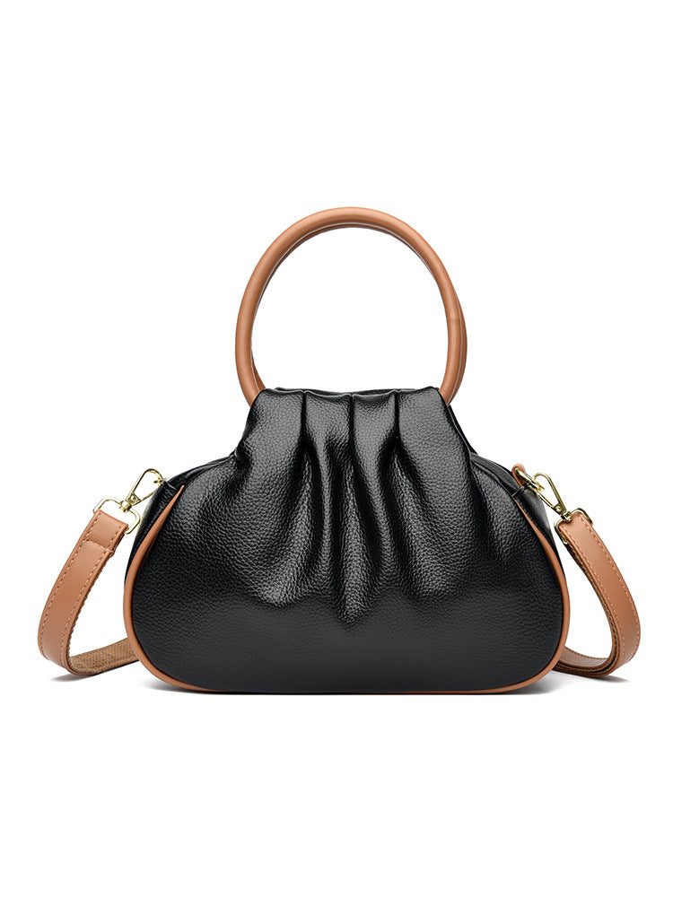 Sarah Express Pleated Leather Crossbody Shoulder Bag Black