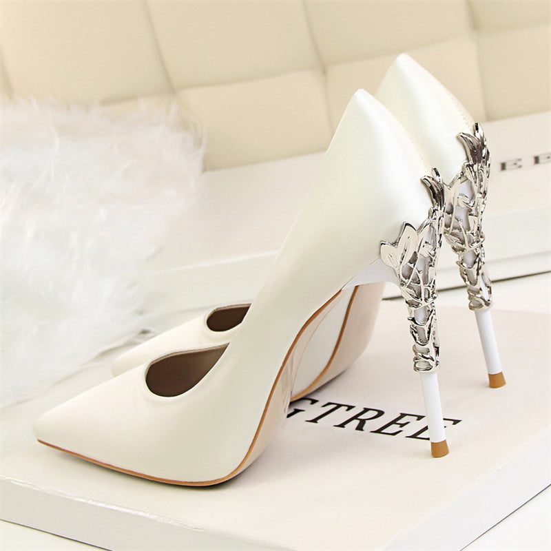 Sarah Express Pointy Toe Satin Stiletto High Heels White