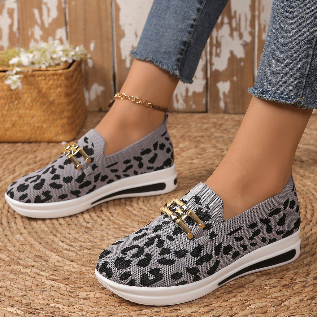 Sarah Express Leopard Print Chain Detail Slip-On Flats