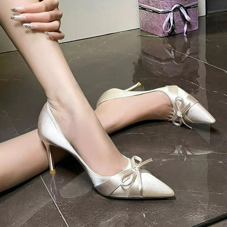 Sarah Express Pointed Toe Satin Stiletto Pumps