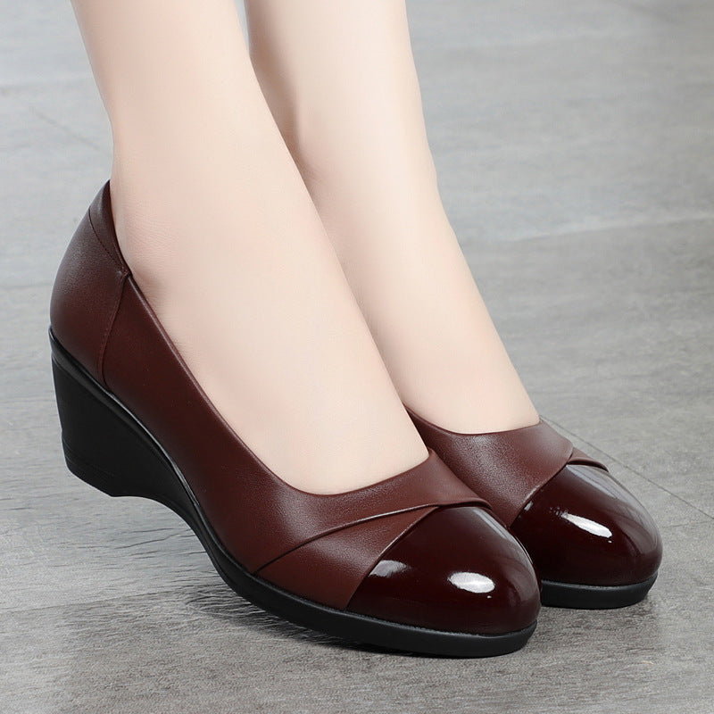 Sarah Express Women's Leather Wedge Slip-On Comfort Shoes Maroon