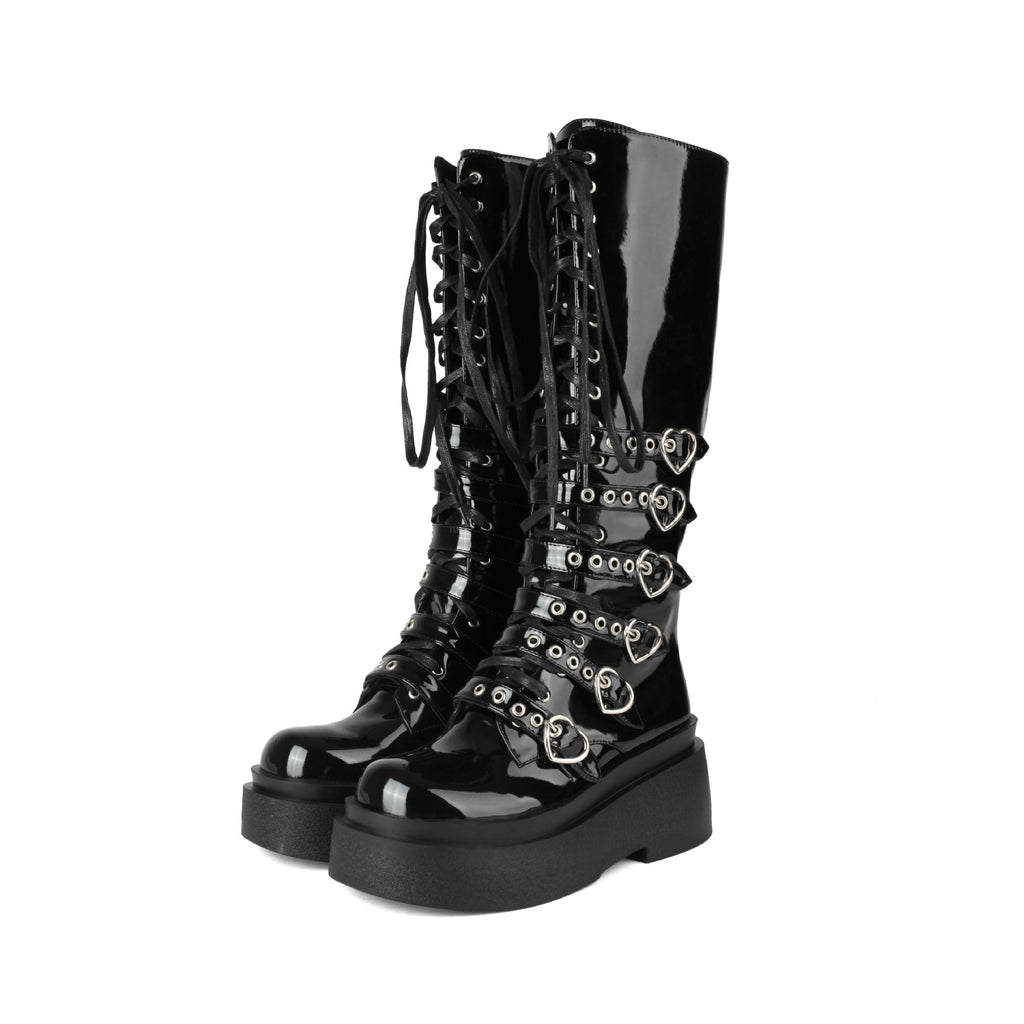 Sarah Express Chunky Platform Over-the-Knee Punk Boots Black
