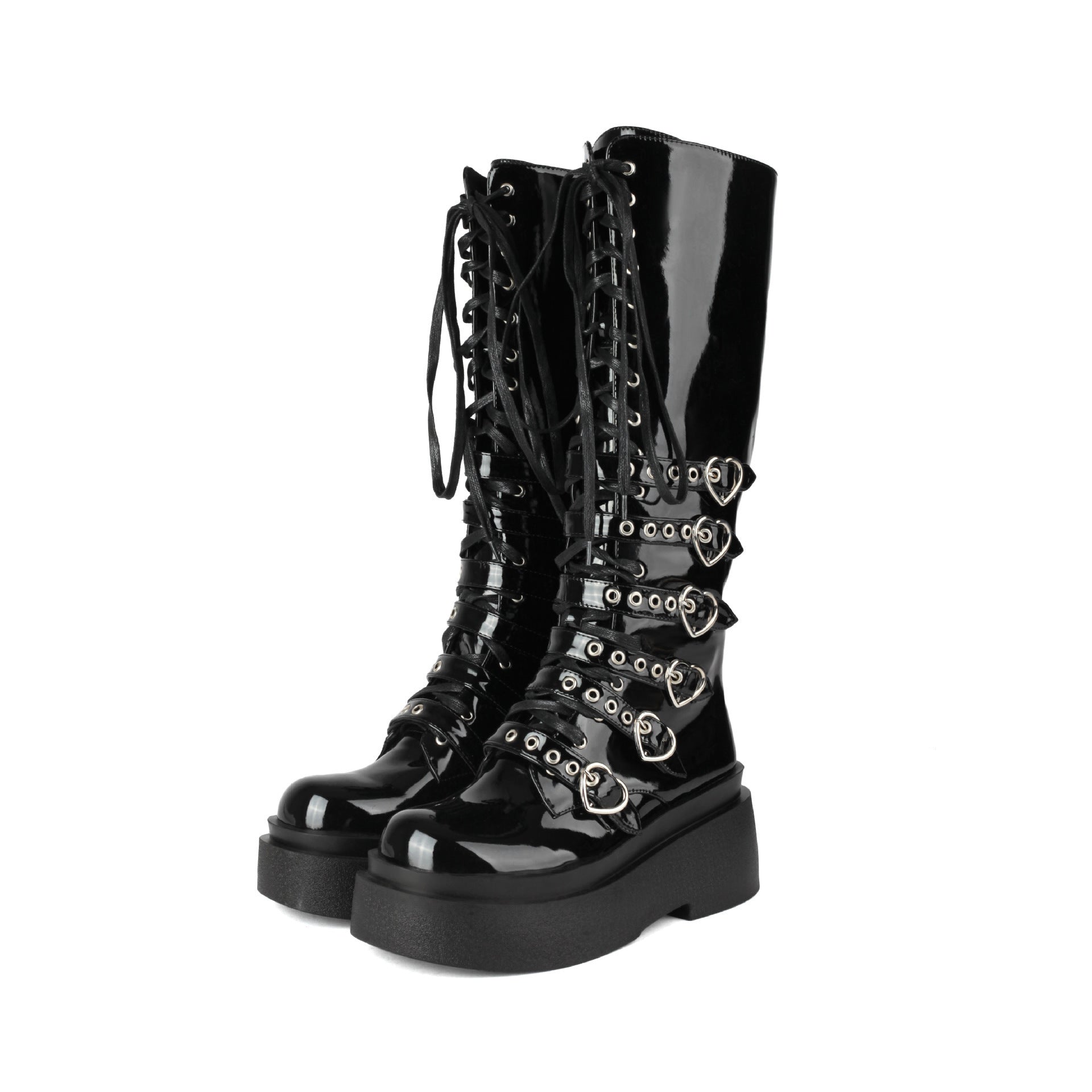 Sarah Express Chunky Platform Over-the-Knee Punk Boots Black
