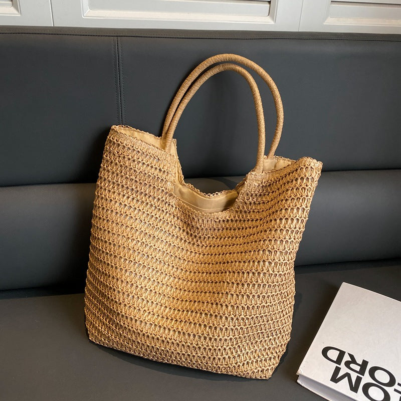 Sarah Express Large Capacity Woven Straw Tote Bag Brown