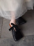 Sarah Express Square-Toe Retro Bow Tie Slide Sandals Black