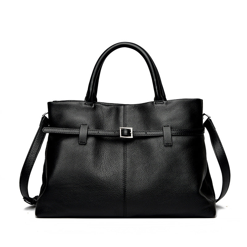 Sarah Express Genuine Leather Tote Handbag with Chain Black 34X12X24CM